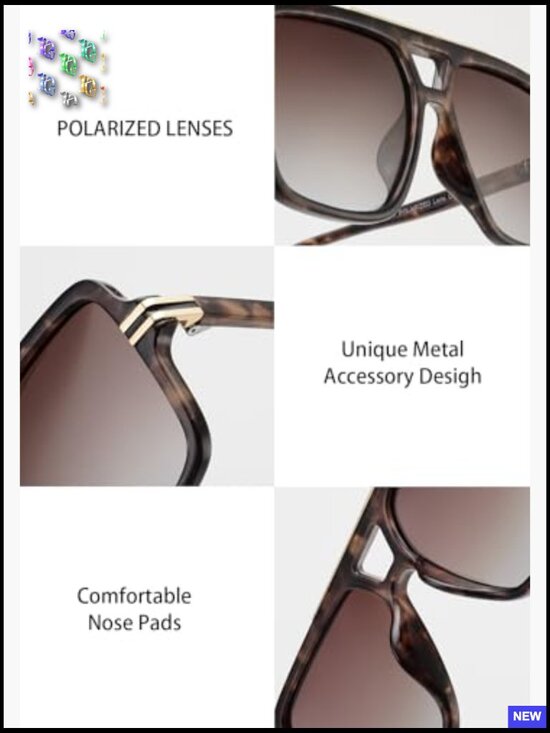 Oversized Square Sunglasses Retro Trendy Designer Big Rectangle Wrap Around main image 6